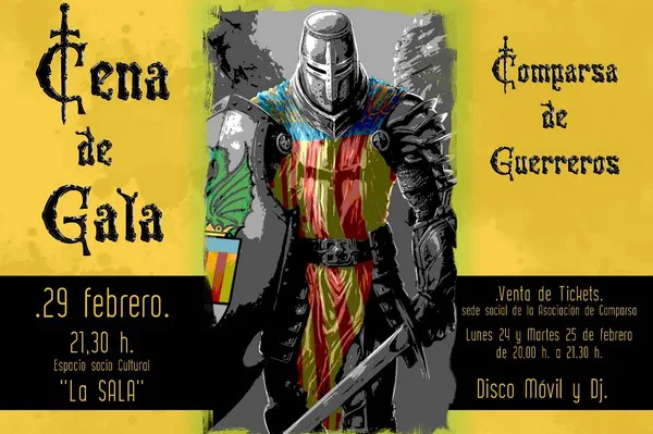 Lee más sobre el artículo El 29 de febrero se celebrará la Cena de Gala de la Comparsa de Guerreros