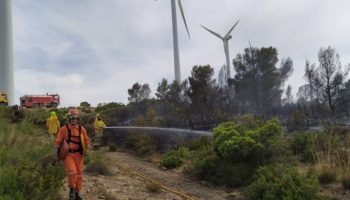 Siete vehículos autobombas de bomberos y Protección Civil están actuando en el incendio de Sierra Oliva