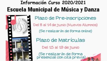 La Escuela Municipal de Música y Danza ha abierto el plazo para las solicitudes de preinscripciones y matrículas para el próximo curso 2020/2021