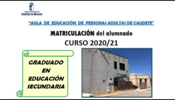 Se inicia el plazo matriculación del Curso 2020/2021 del Aula de Educación de Personas Adultas de Caudete