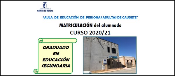 Lee más sobre el artículo Se inicia el plazo matriculación del Curso 2020/2021 del Aula de Educación de Personas Adultas de Caudete