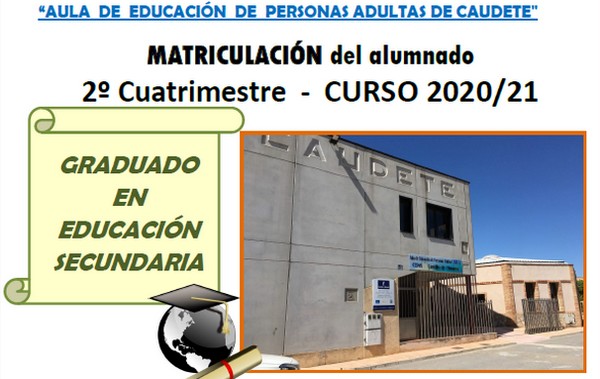 Lee más sobre el artículo Abierto el plazo de matriculación del 2º Cuatrimestre del Curso 2020/2021 del Aula de Adultos de Caudete