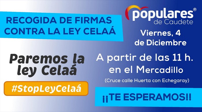 Lee más sobre el artículo El Partido Popular de Caudete recogerá firmas en el Mercadillo de los viernes contra la Ley Celaá