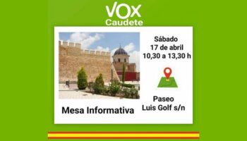 Vox Caudete instalará una mesa informativa en el Paseo Luis Golf el próximo sábado