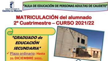 Se abre el plazo de matriculación del 2º cuatrimestre del Aula de Educación de Personas Adultas de Caudete