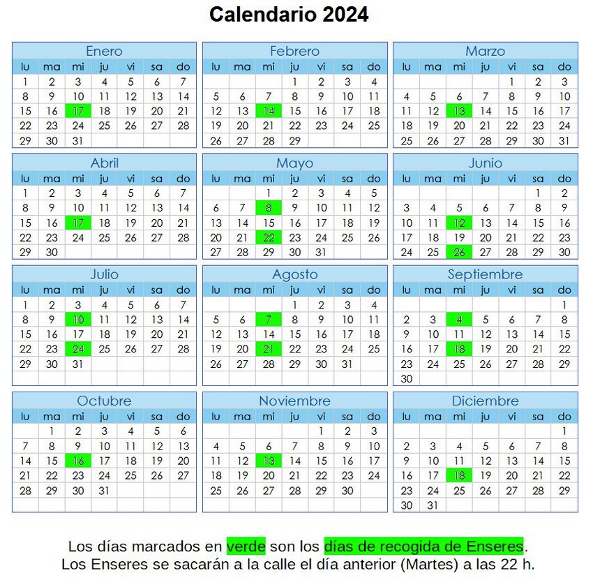 calendario recogida enseres 2024 caudete digital