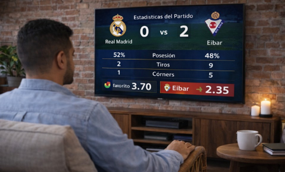 Un hombre mira la televisión donde el favorito va perdiendo en las estadísticas