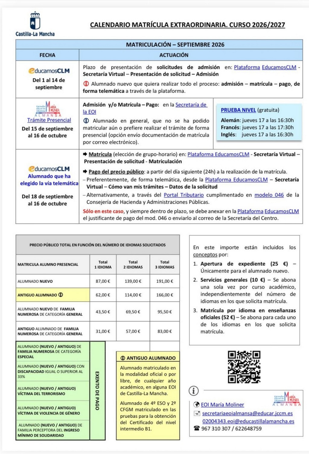 calendario matricula idiomas 2026 caudete digital